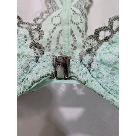 Free People Intimately Lace Underwire Bra Mint Green 32C Front Clasp Racerback - Picture 2 of 7